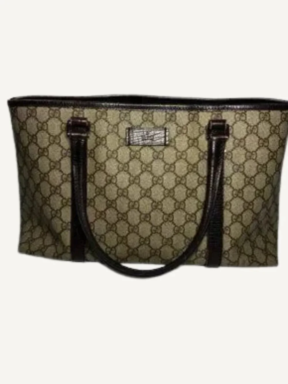 Vintage Gucci GG Supreme Canvas Tote Brown Leather Trim Made In Italy